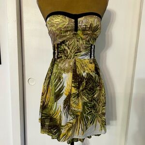 Strapless Tropical Print Dress